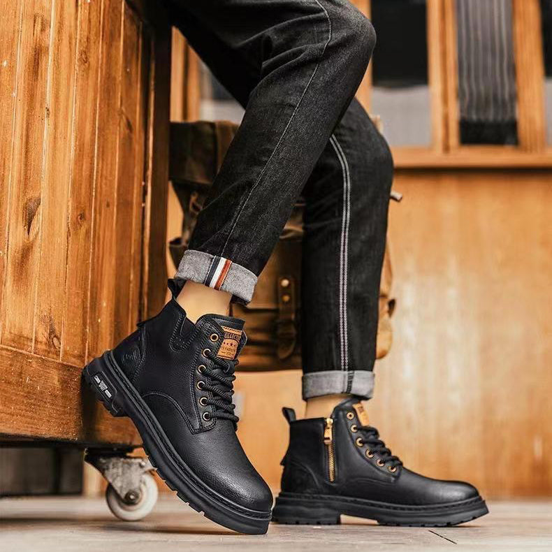 Anti-slip sole on men's premium slip-on work boots, brown. Comfortable, durable everyday footwear.