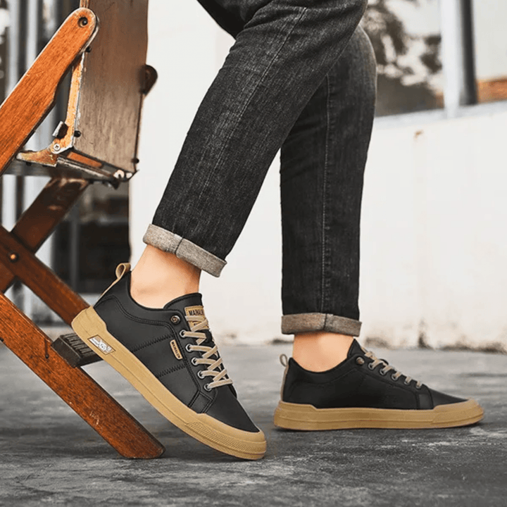 Close-up of men's premium everyday walking sneakers, showcasing their durable, comfortable design.