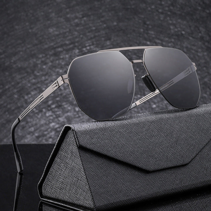 Men's premium geometric frame sunglasses with polarized lenses, offering stylish UV protection.