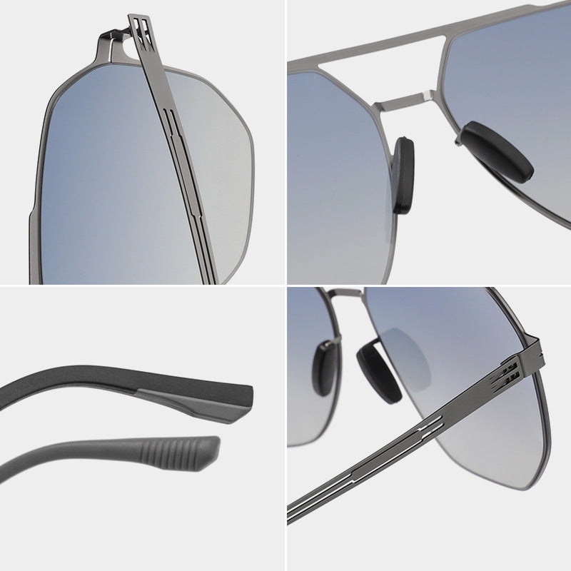 Black geometric frame men's sunglasses with 100% UV protection & polarized lenses.