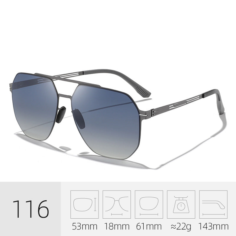 Fashionable men's geometric sunglasses, featuring polarized lenses and a lightweight design.