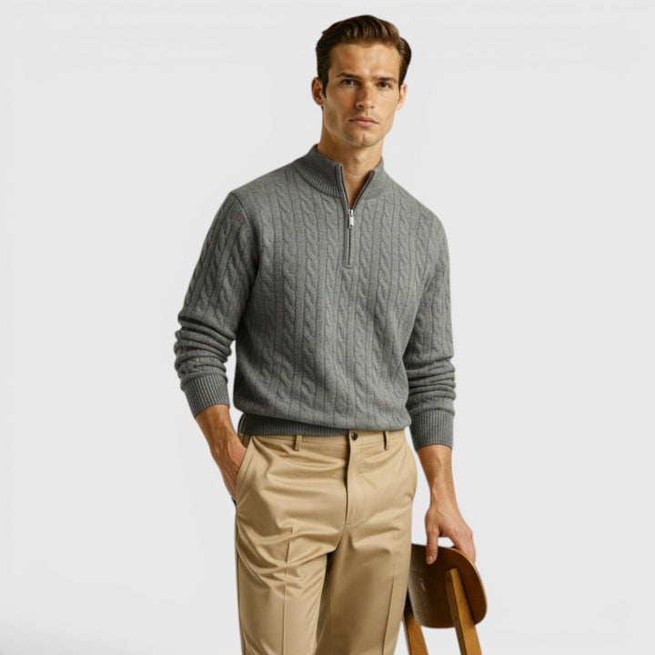 Essential men's half zip pullover knit sweater, a versatile & comfortable wardrobe staple.
