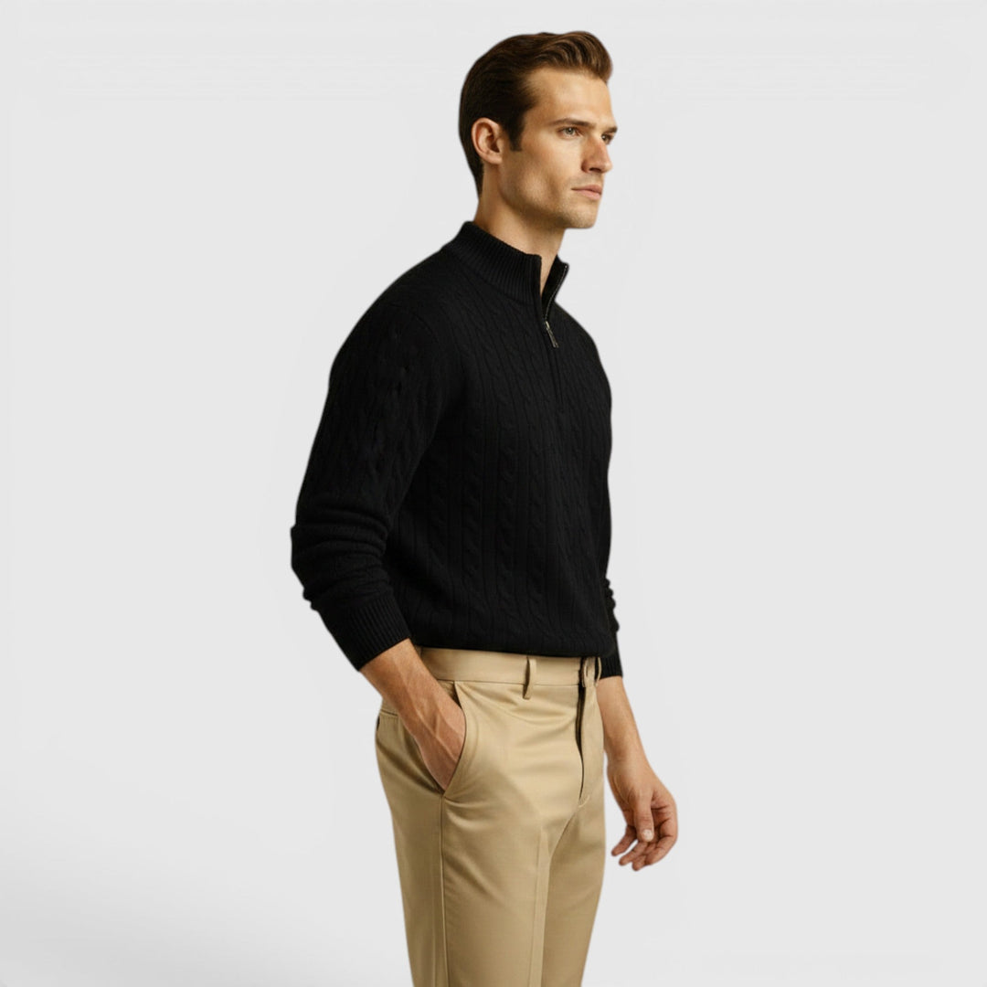 Premium men's half zip knit sweater, warm & comfortable, a timeless everyday pullover.
