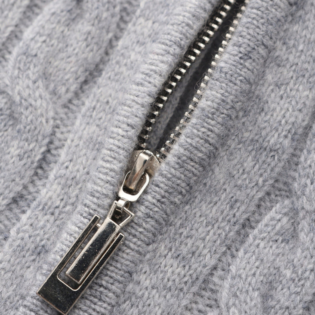 Folded men's premium half zip knit sweater, a comfortable & warm wardrobe essential.
