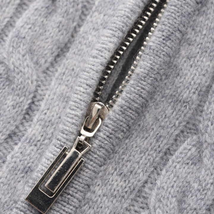 Folded men's premium half zip knit sweater, a comfortable & warm wardrobe essential.