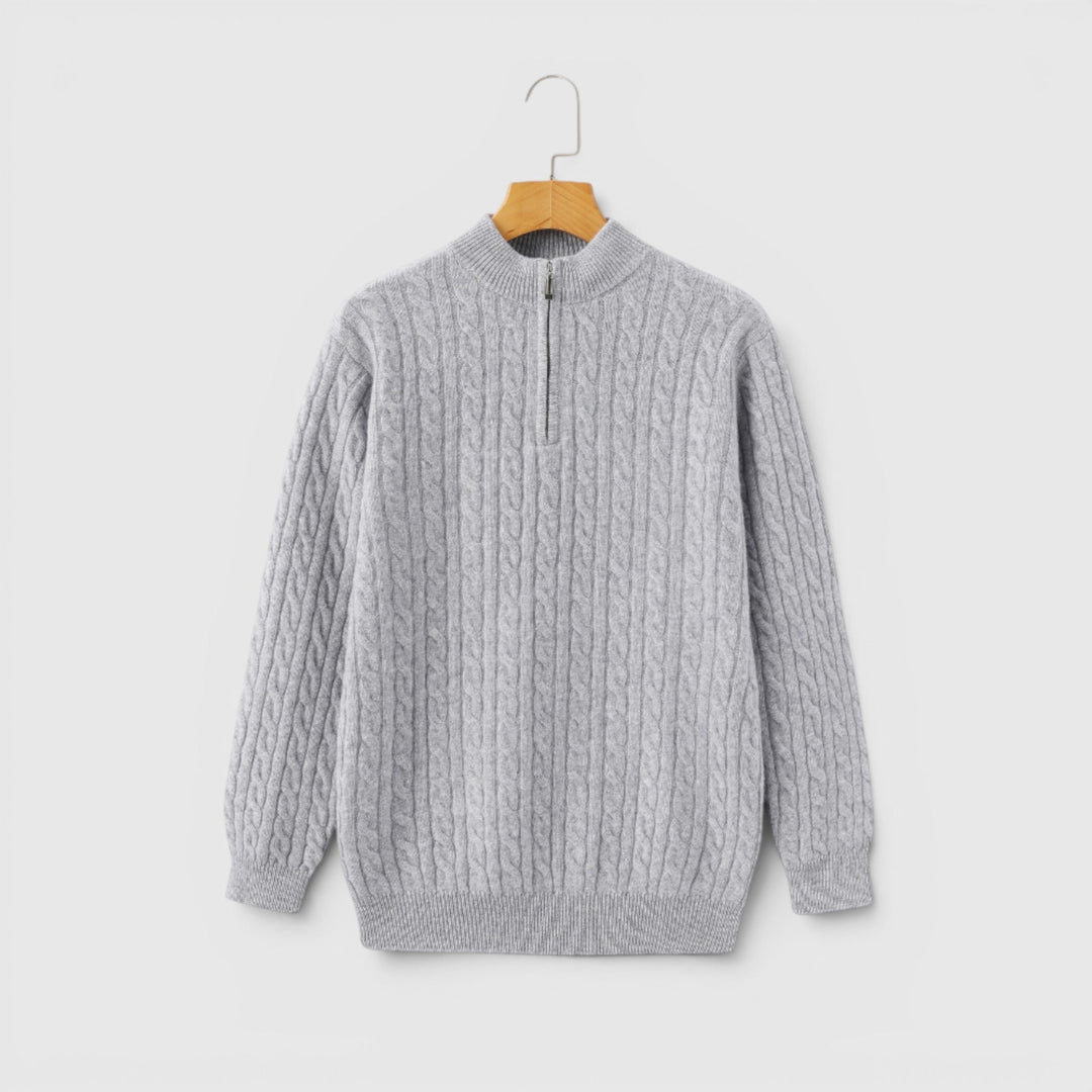Men's versatile half zip pullover, warm knit, perfect for comfortable casual or formal layering.
