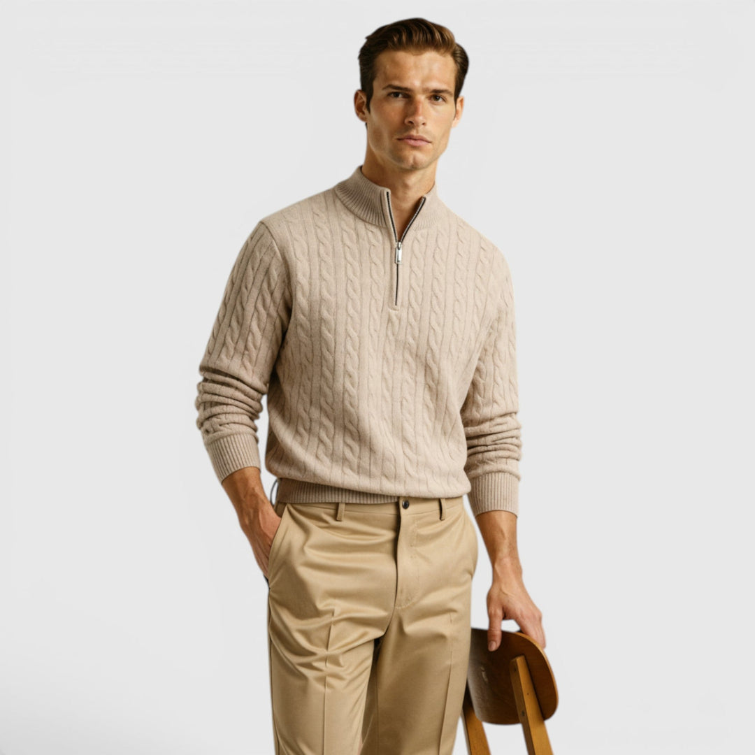 Soft, warm knit men's half zip sweater, a comfortable & timeless wardrobe essential.