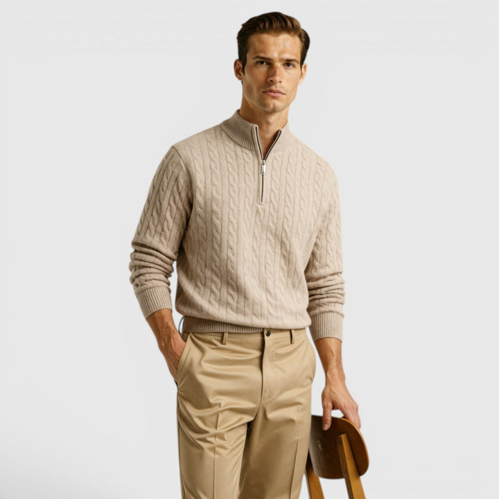 Soft, warm knit men's half zip sweater, a comfortable & timeless wardrobe essential.