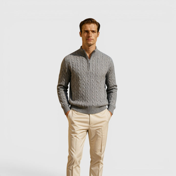 Versatile men's half zip pullover knit sweater, ideal for everyday casual or smart-casual looks.