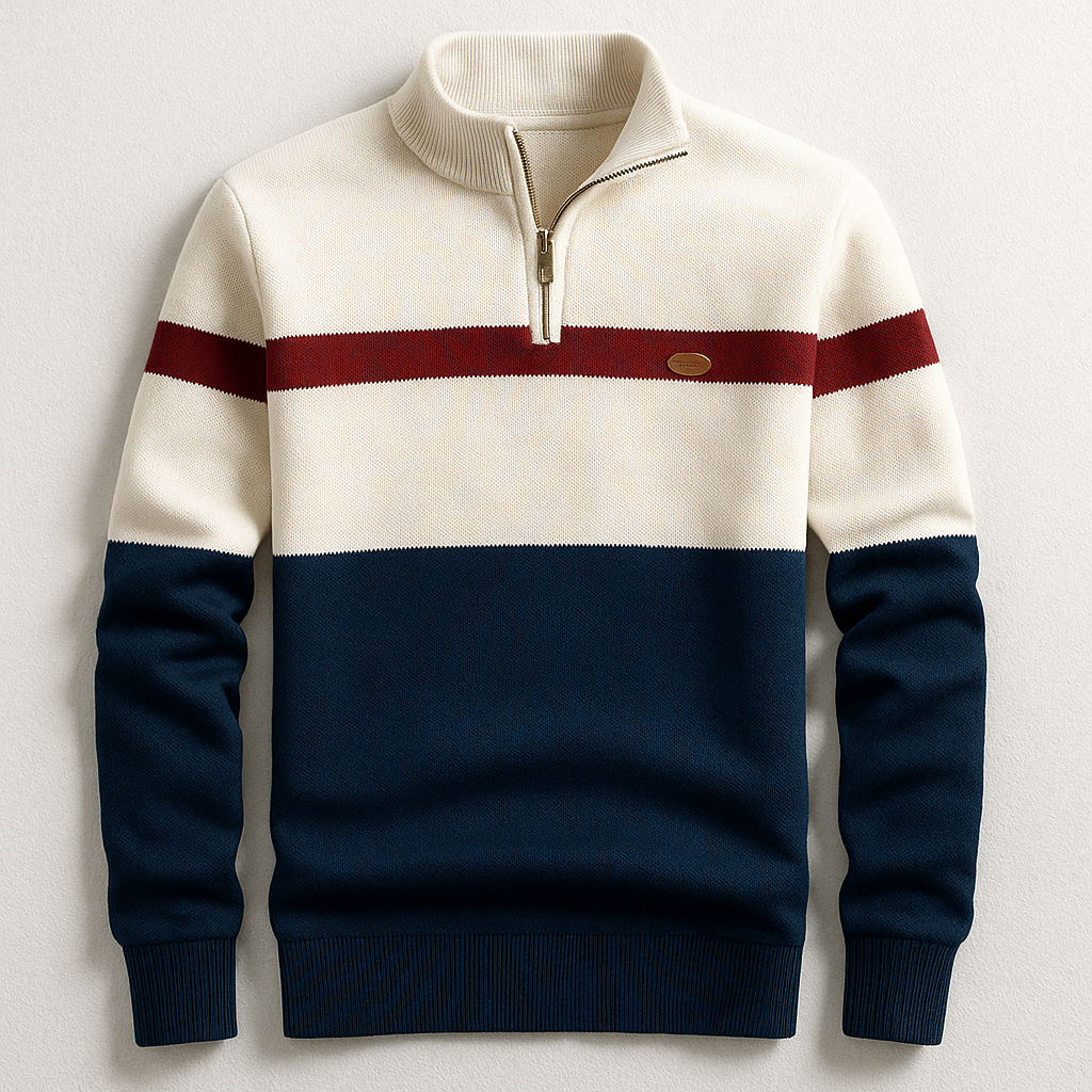 Men's premium heritage cotton quarter-zip pullover sweater, perfect for casual fall & winter layering. Tailored fit.