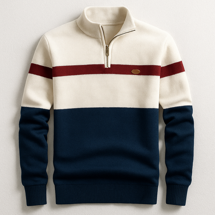 Men's premium heritage cotton quarter-zip pullover sweater, perfect for casual fall & winter layering. Tailored fit.