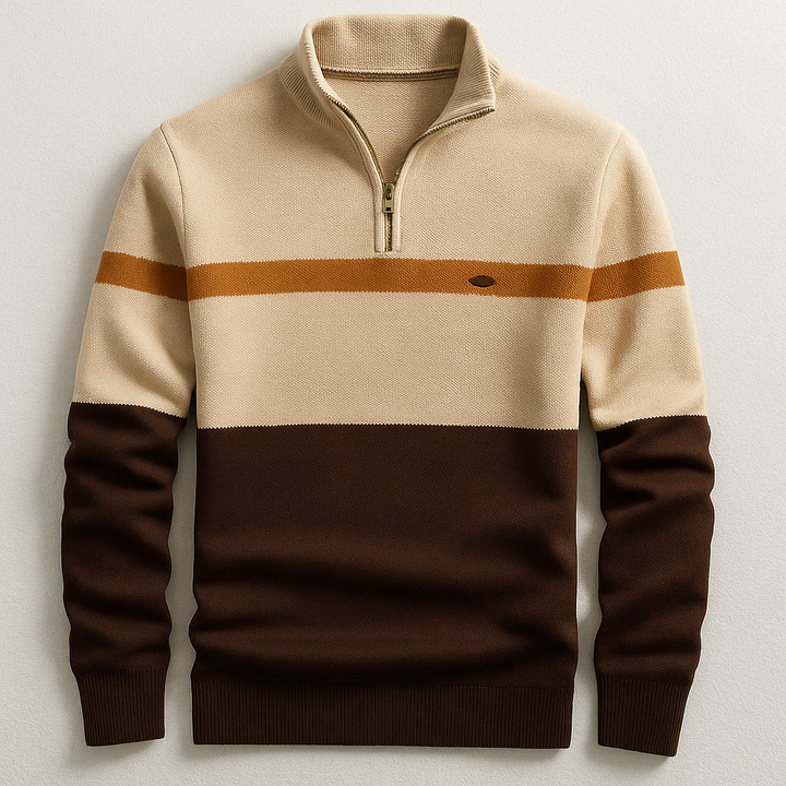 Stylish men's quarter-zip heritage pullover. Tailored cotton sweater for comfortable fall & winter layering. Versatile.