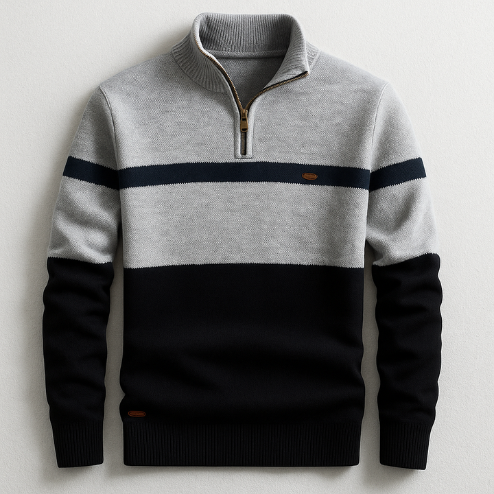 Premium men's heritage cotton quarter-zip pullover sweater. Knit design for comfortable, casual fall/winter style.