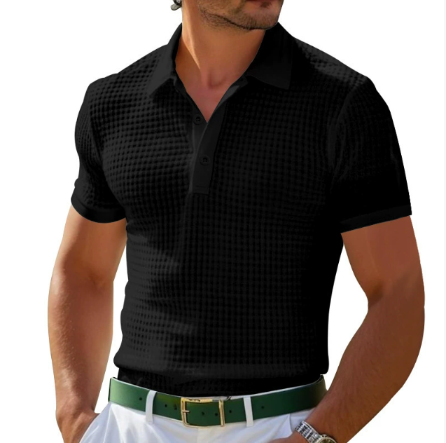 Tailored fit men's vintage knit polo shirt. Short sleeve button-up for a classic, smart casual look.