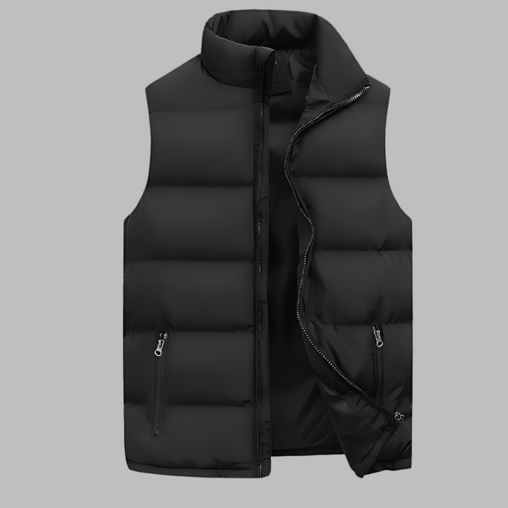 Men's premium quilted bodywarmer vest in dark grey, ideal for autumn & winter layering or casual outerwear.