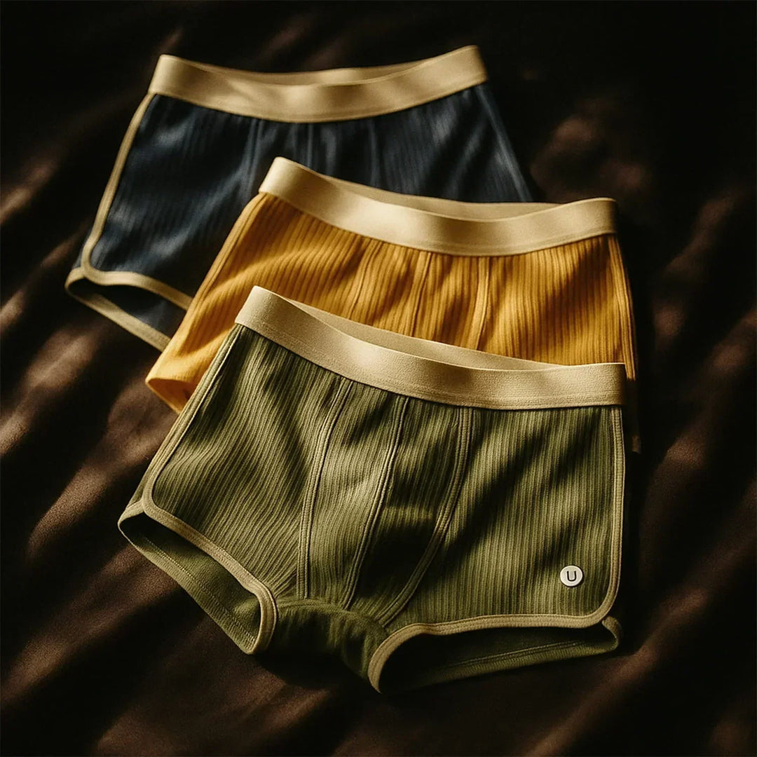 Comfortable men's ribbed boxer shorts. Soft, durable underwear for daily wear & loungewear. Flexible & supportive essential.
