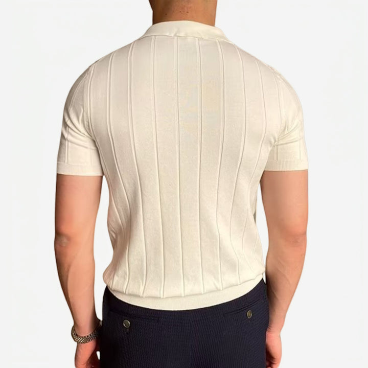 Refined men's slim-fit polo, a comfortable wardrobe essential for smart casual outfits & versatile everyday fashion.