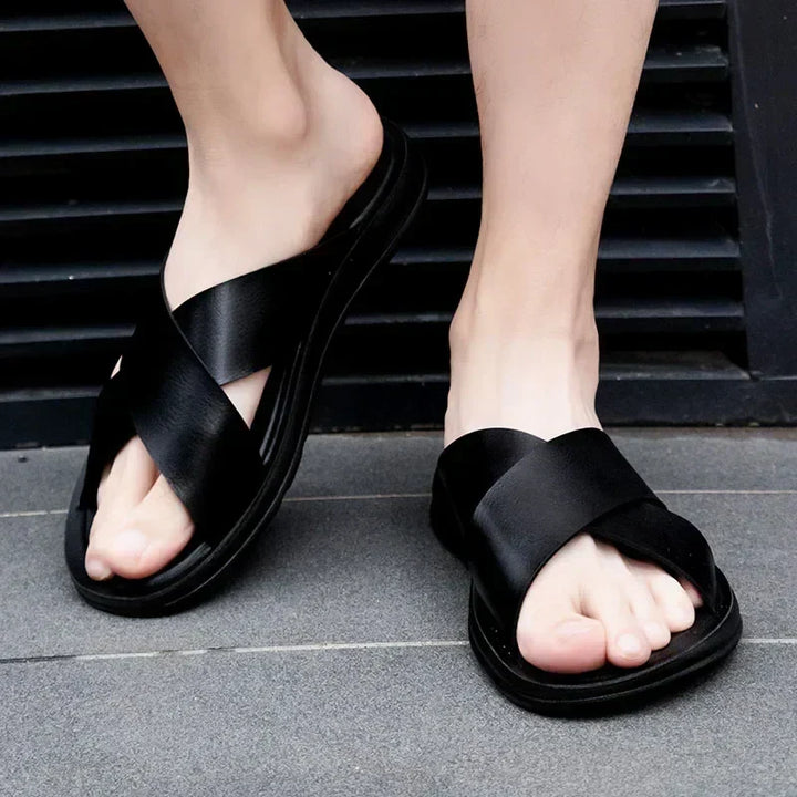 Stylish men's premium slip-on sandals, essential for summer comfort and casual looks.