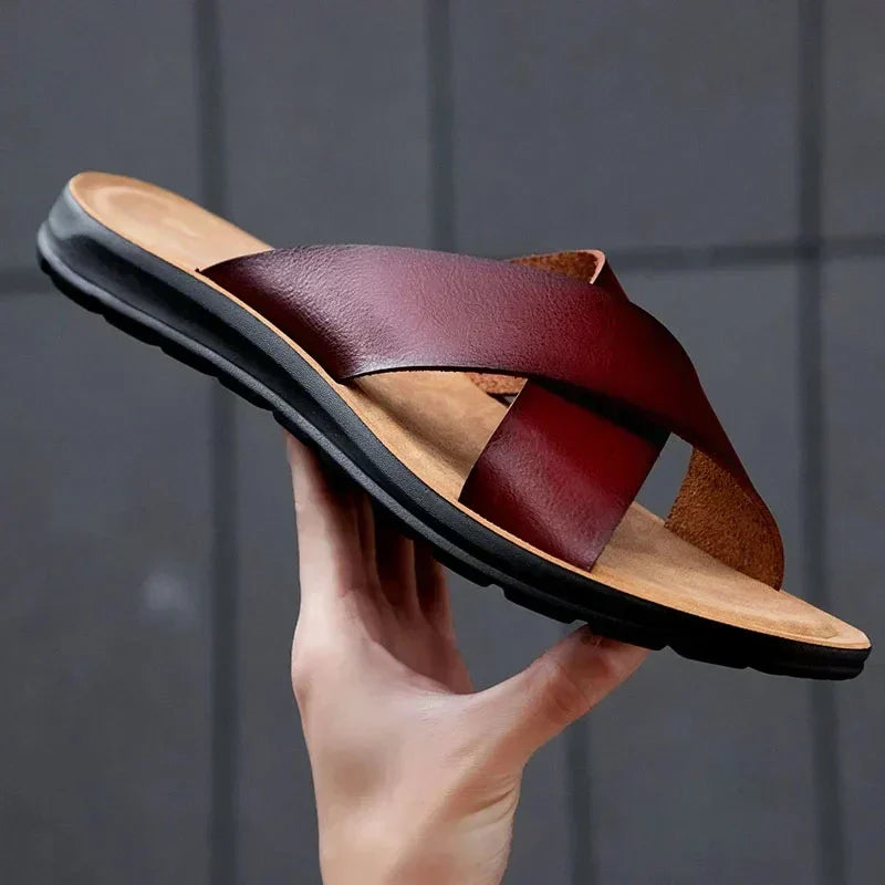 Men's casual slip-on sandals, comfortable footwear for beach days and summer vacations.