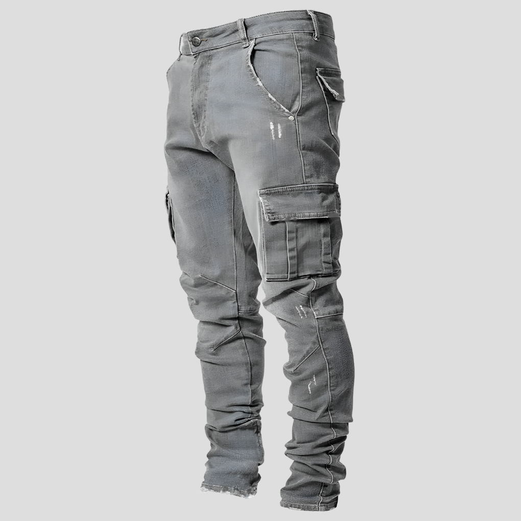 Stylish men's mid-rise stretch skinny jeans for versatile casual looks, designed for comfort and modern slimfit style.