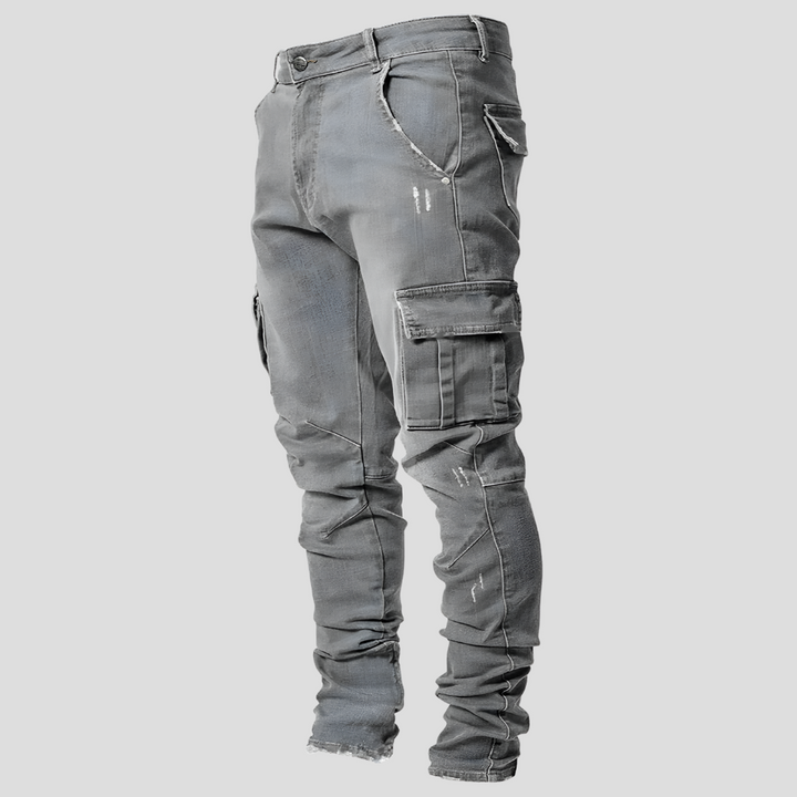 Stylish men's mid-rise stretch skinny jeans for versatile casual looks, designed for comfort and modern slimfit style.