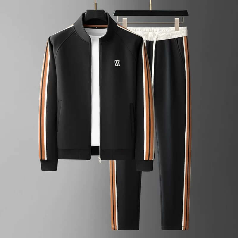 Modern men's sportswear tracksuit outfit, a fashionable and comfortable athletic two-piece set.