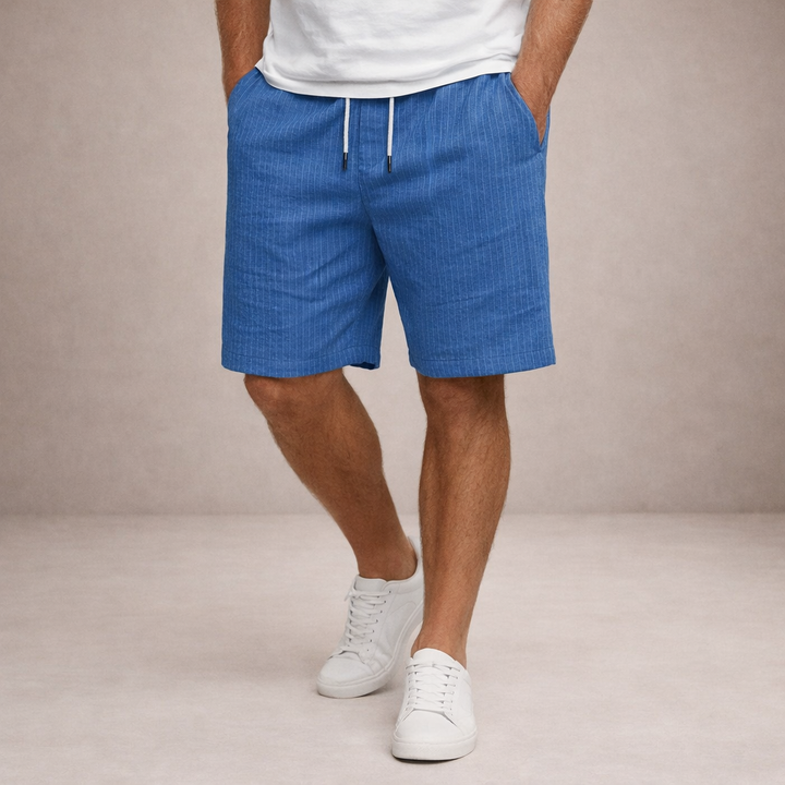 Abstract pattern men's summer shorts, adjustable drawstring waist. Smart casual vacation wear.