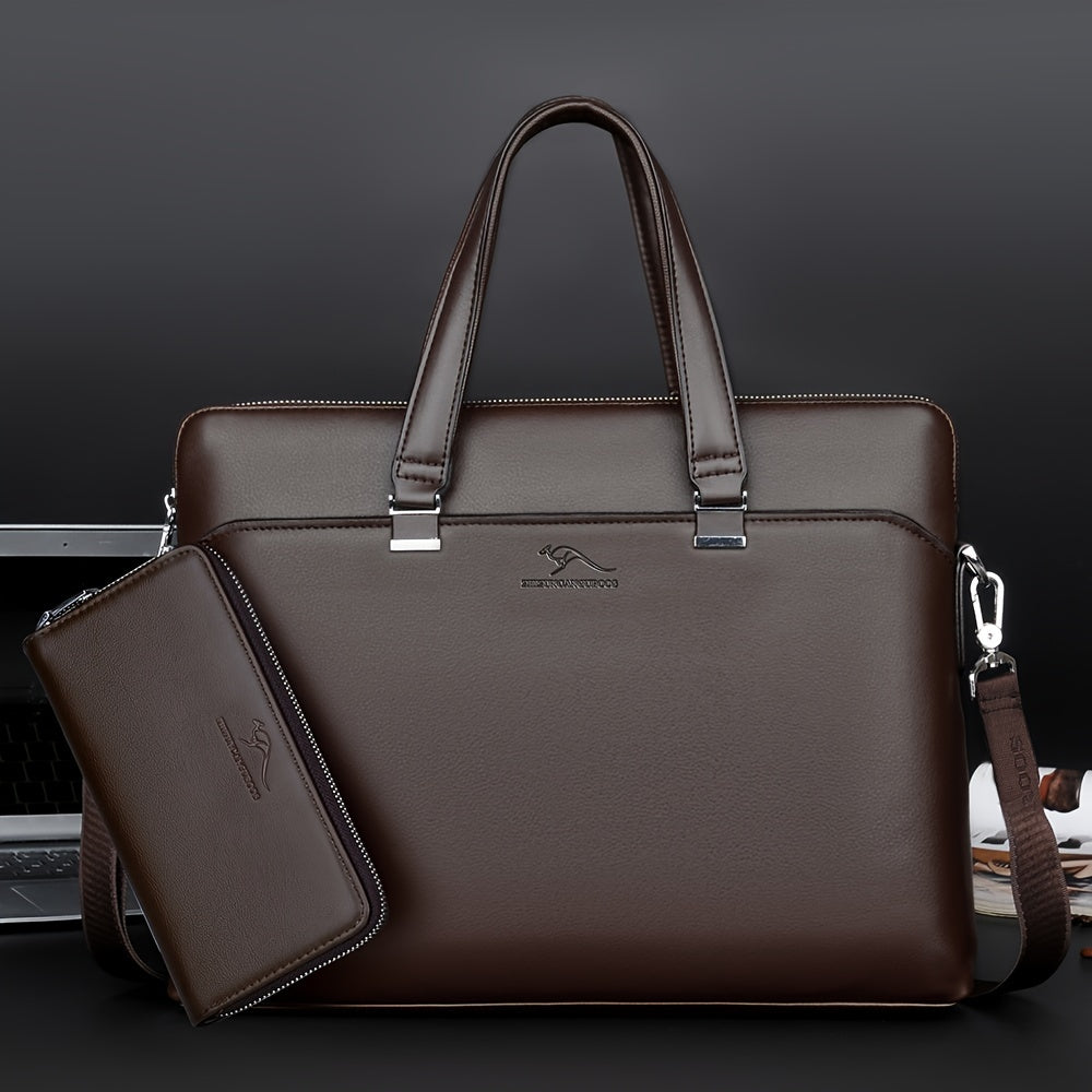 Men's professional 2-piece briefcase & matching pouch for business travel and office organization.