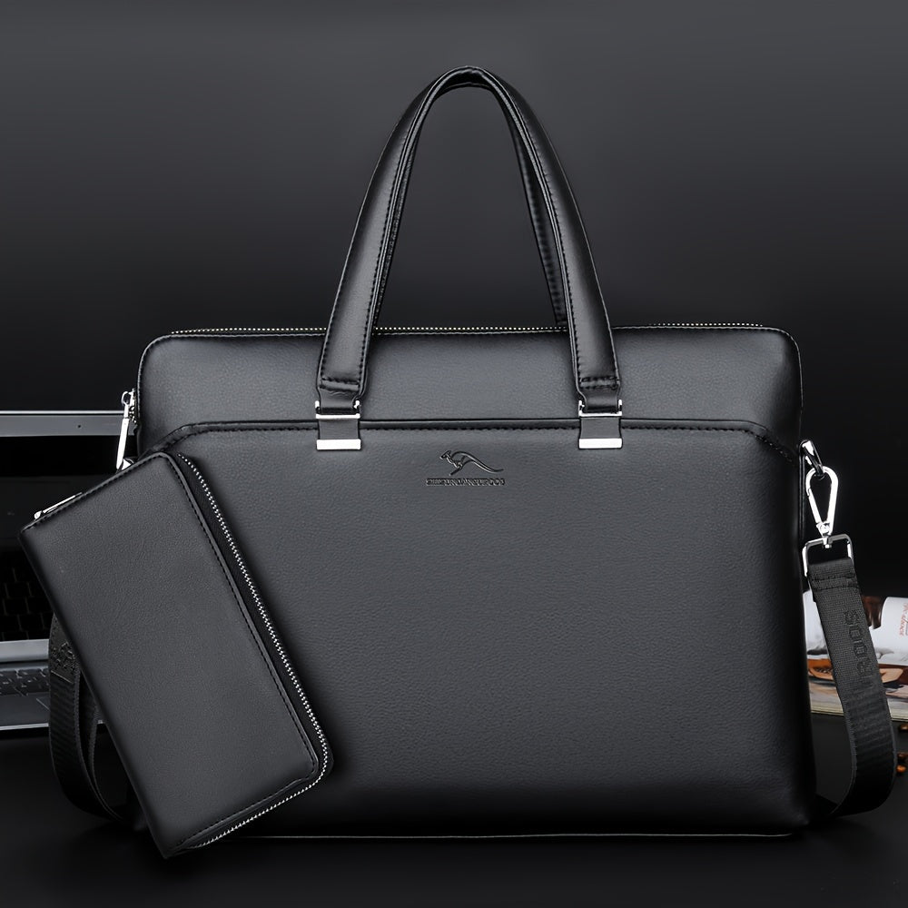 Stylish men's laptop briefcase with a matching pouch, ideal for work, travel, and executive organization.