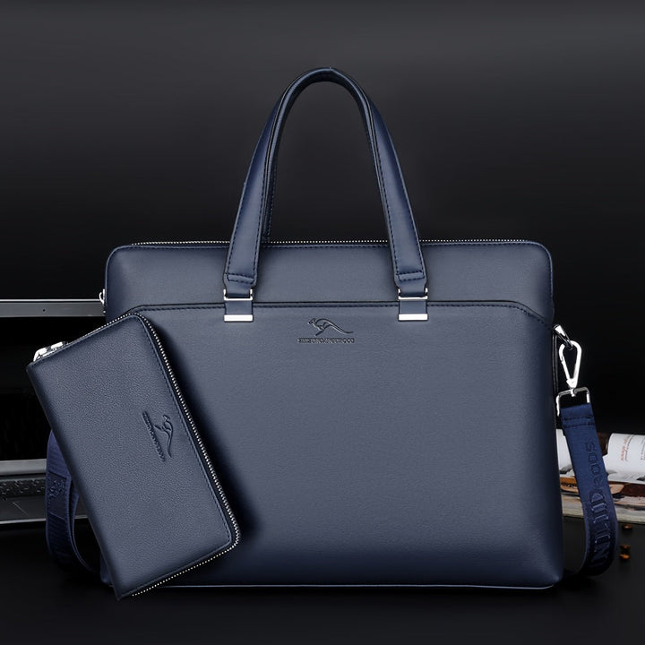Executive men's work bag set: a sleek briefcase & compact pouch for professional, organized daily carry.