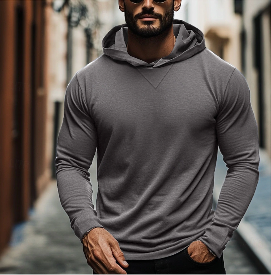 Stylish men's pullover hoodie, perfect for casual wear, loungewear, or athletic style. Comfortable layering top.