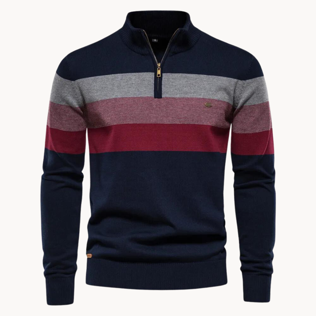 Men's quarter-zip knitted sweater with long sleeves, perfect for smart casual or winter style.
