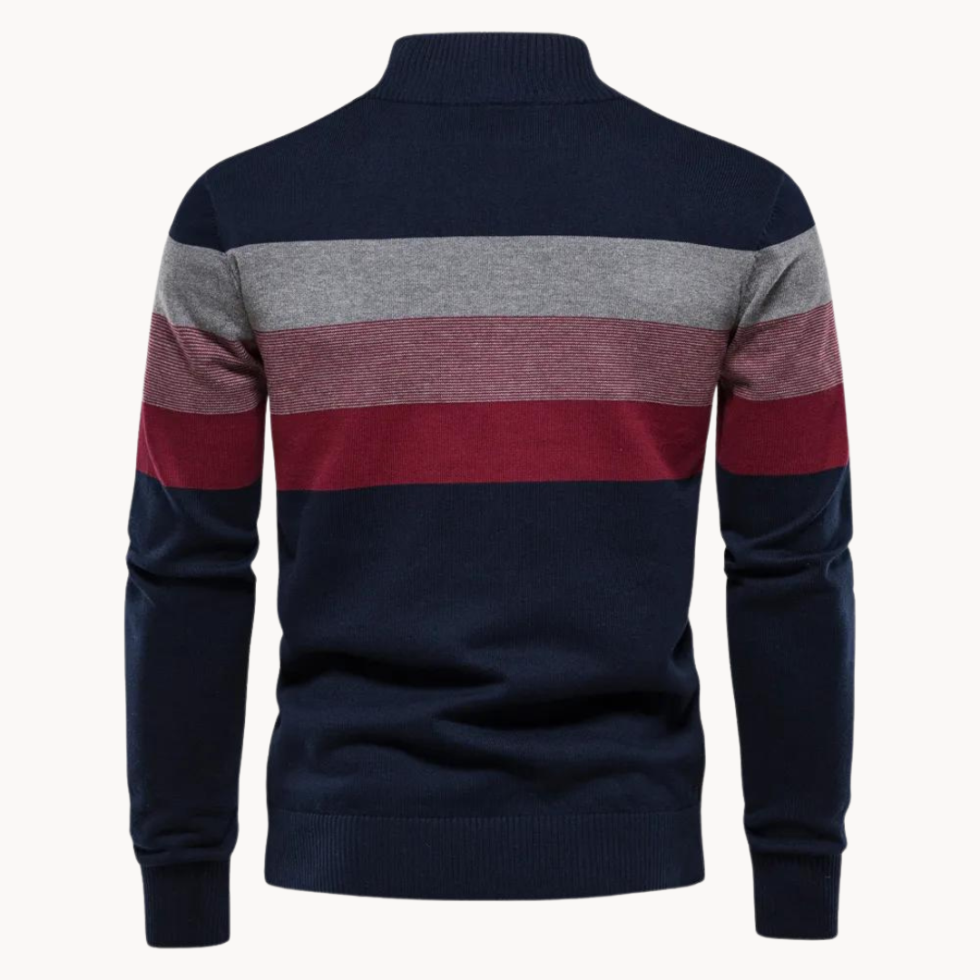 Versatile men's quarter-zip sweater, great for smart casual men's fashion or winter outfits.
