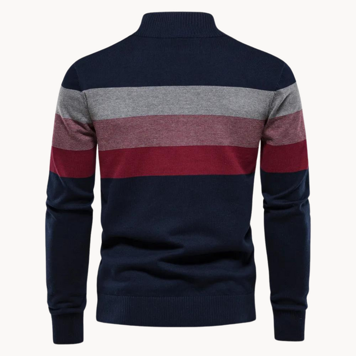 Versatile men's quarter-zip sweater, great for smart casual men's fashion or winter outfits.