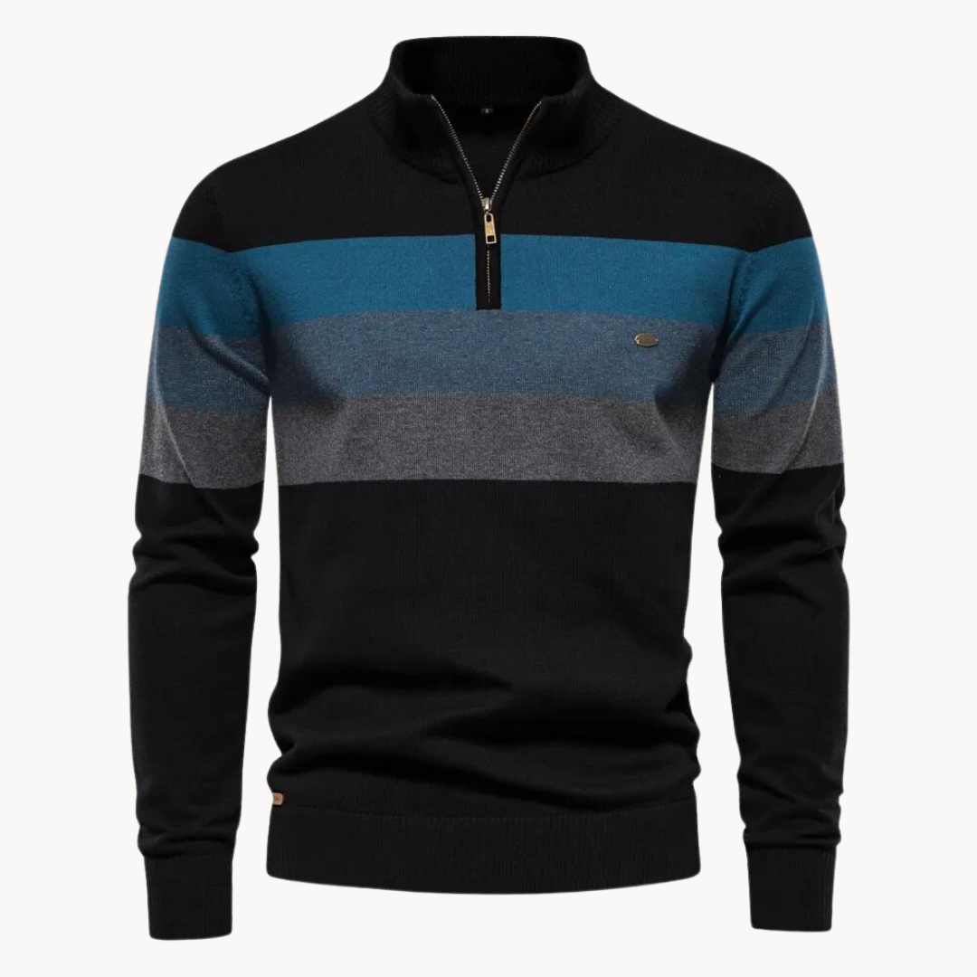 Cozy men's quarter-zip sweater for fall fashion, a warm knitted pullover for casual wear.