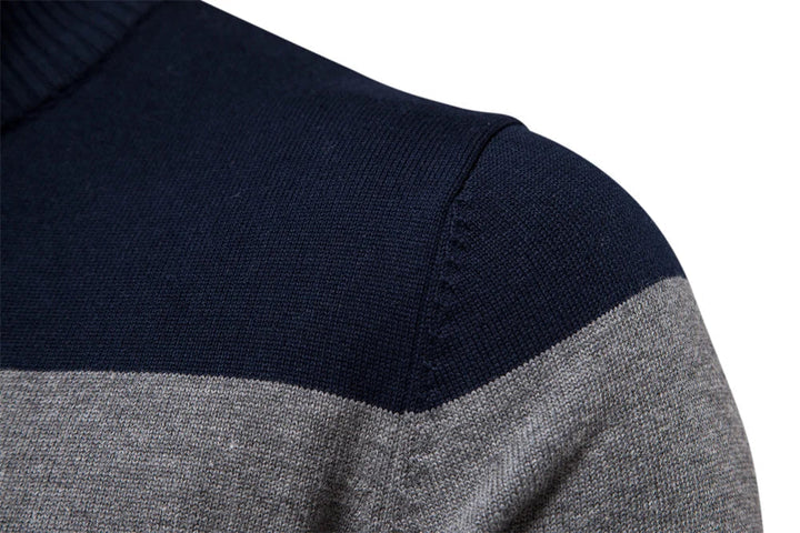 Men's quarter-zip knitted sweater, striped design, offering effortless style and a comfortable fit.
