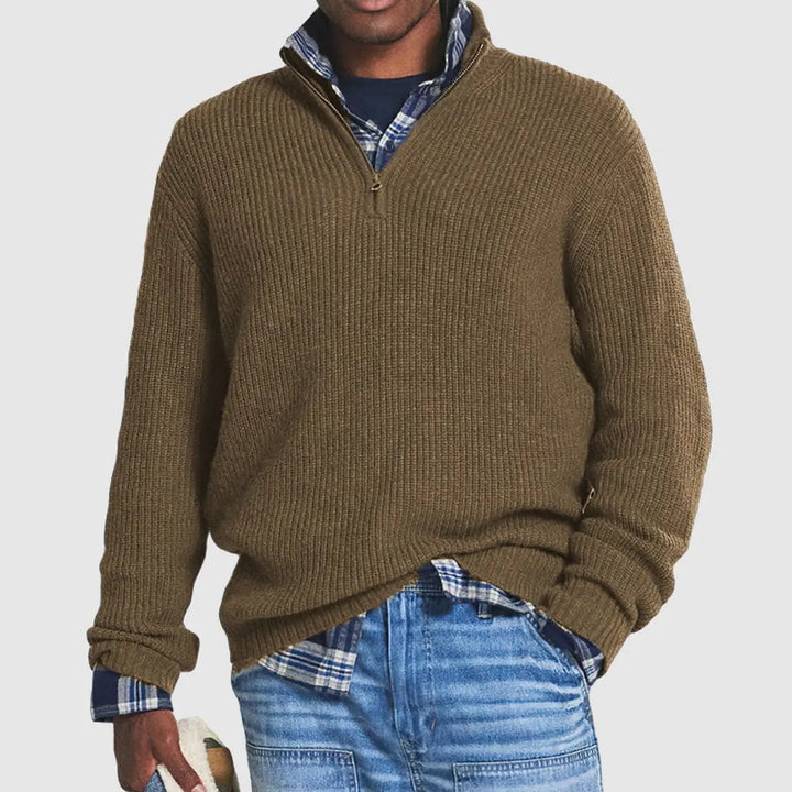 Textured men's quarter-zip pullover for versatile smart casual & business casual fashion.