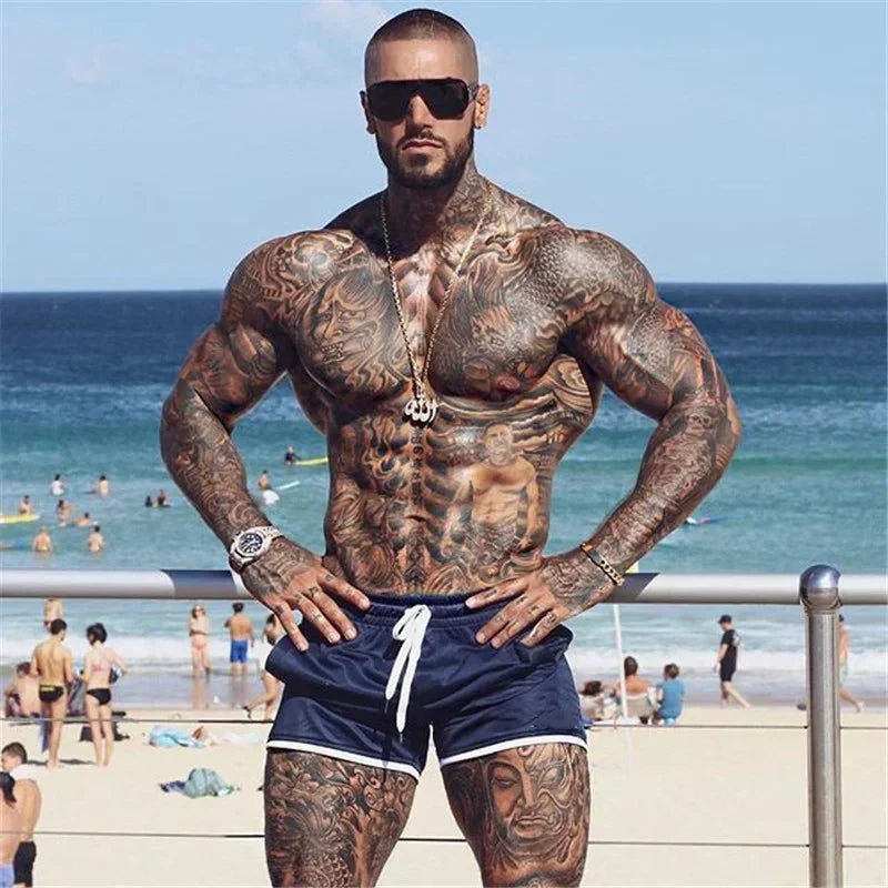 Fashionable men's quick-dry swim shorts, athletic fit & mesh lining for swimming, beach, and summer style.