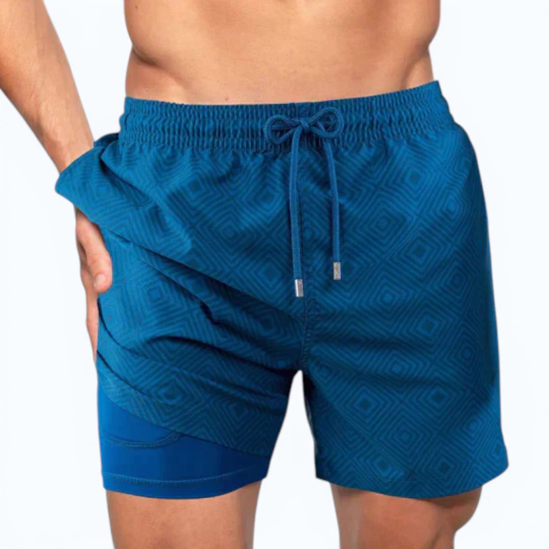 Men's compression quick-dry swim shorts, ideal for summer activewear, vacation & poolside.
