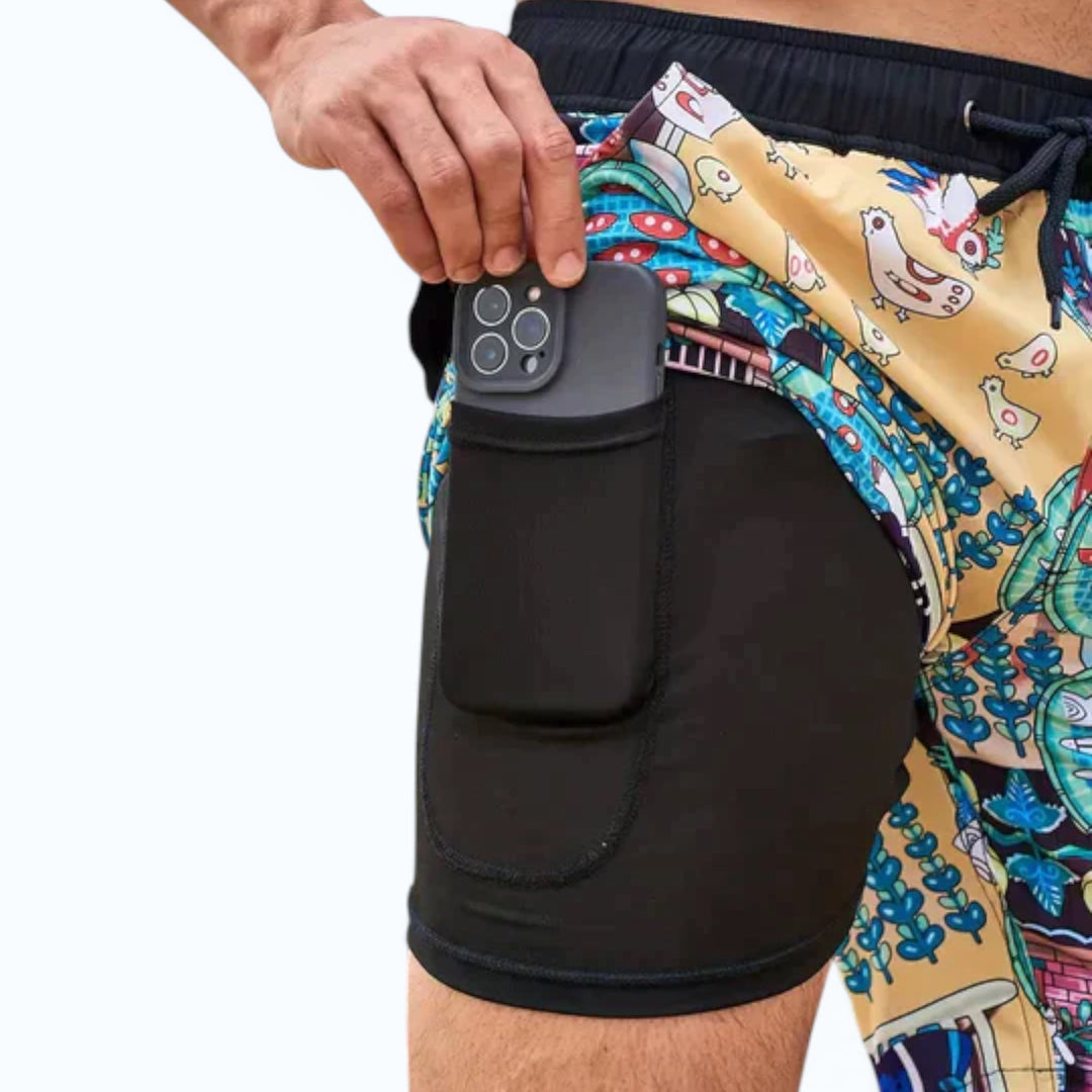 Men's compression quick-dry swimwear shorts for summer beach fun and athletic activities.