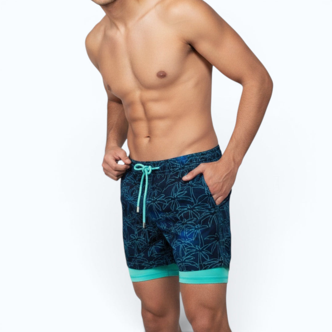 Modern men's quick-dry compression swim shorts for summer fashion, beach, and activewear comfort.