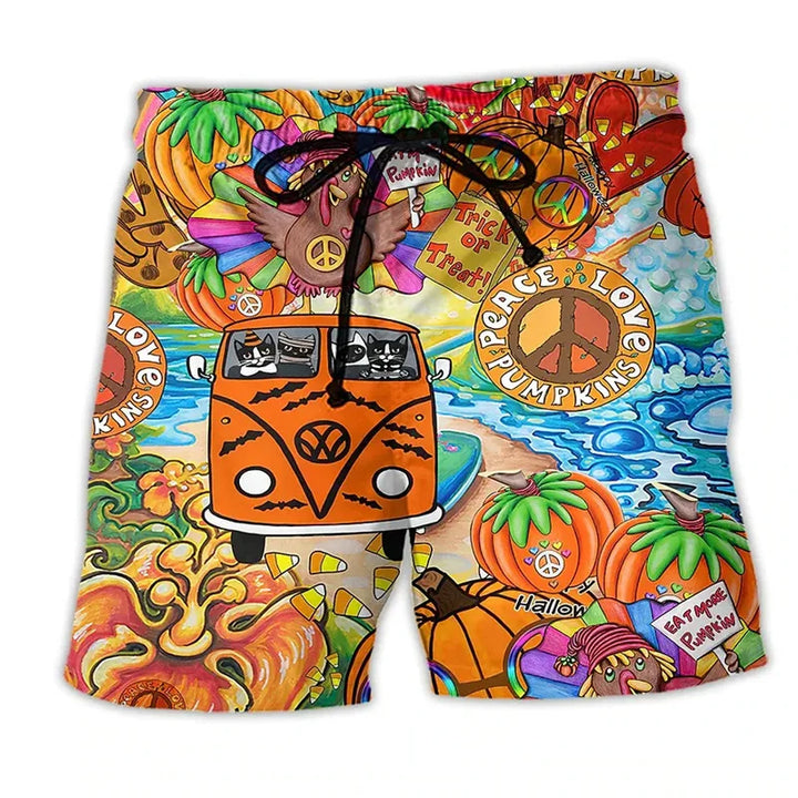 Stylish men's summer swim shorts with vibrant graffiti print, perfect for beach and pool.