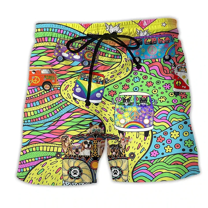 Quick-dry men's graffiti swim shorts, comfortable and stylish for summer beach outings.