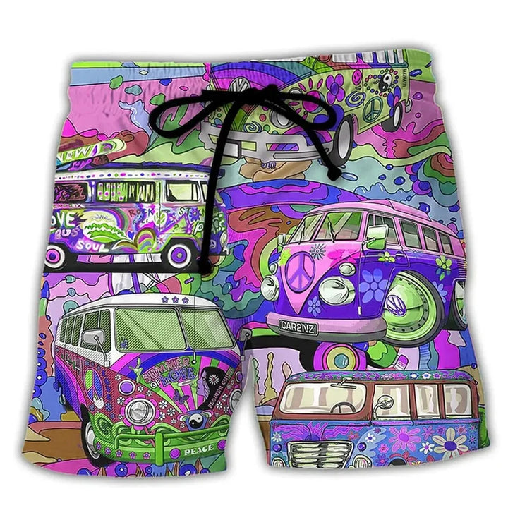 Casual men's quick-dry swim shorts featuring a unique graffiti print for summer comfort.