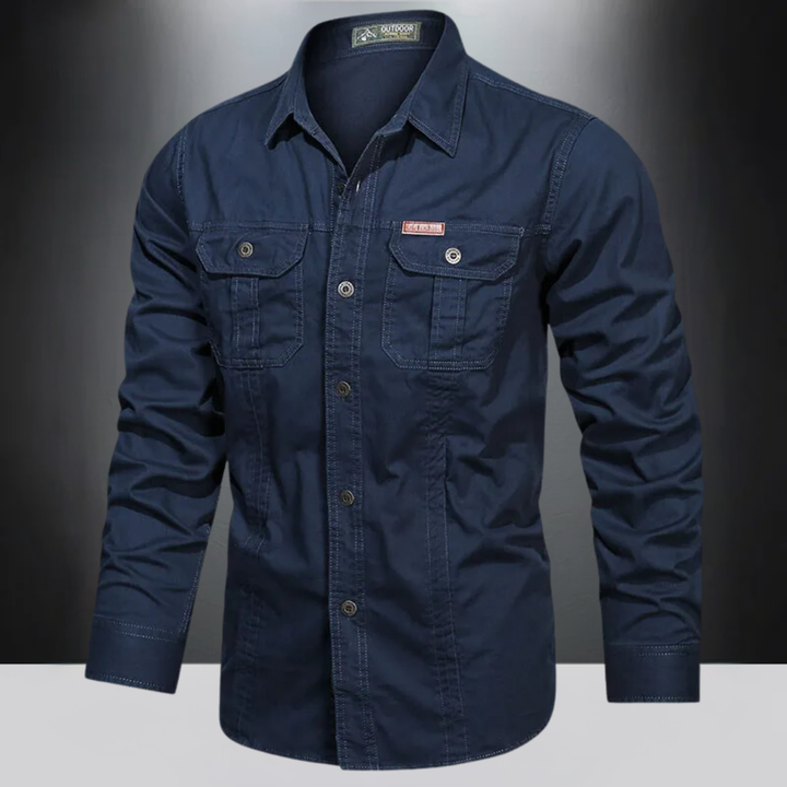 Versatile men's button-up utility shirt, quick-dry and long-sleeve for outdoor performance.