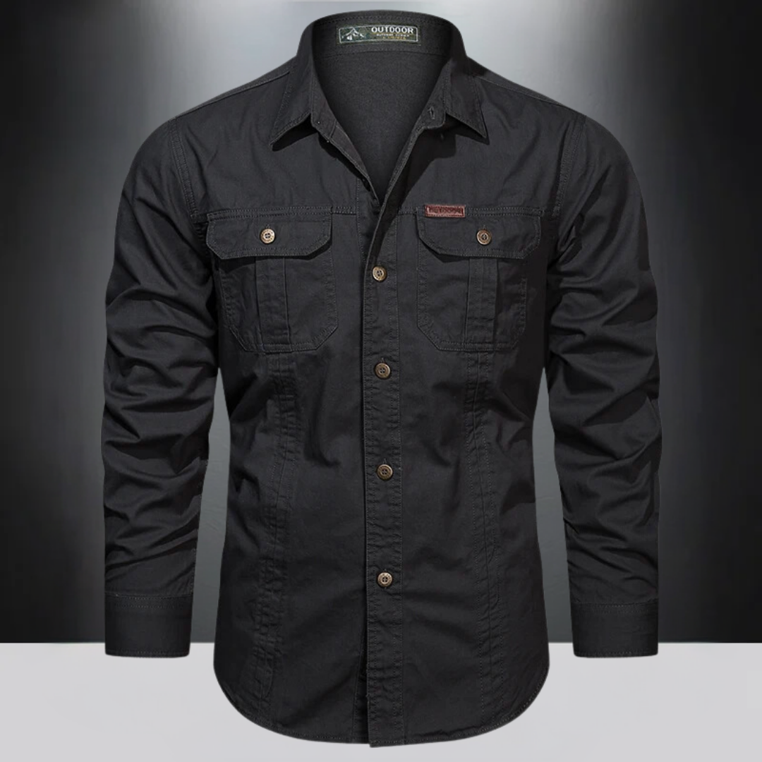 Durable men's quick-dry long-sleeve outdoor shirt, essential adventure gear for hiking.