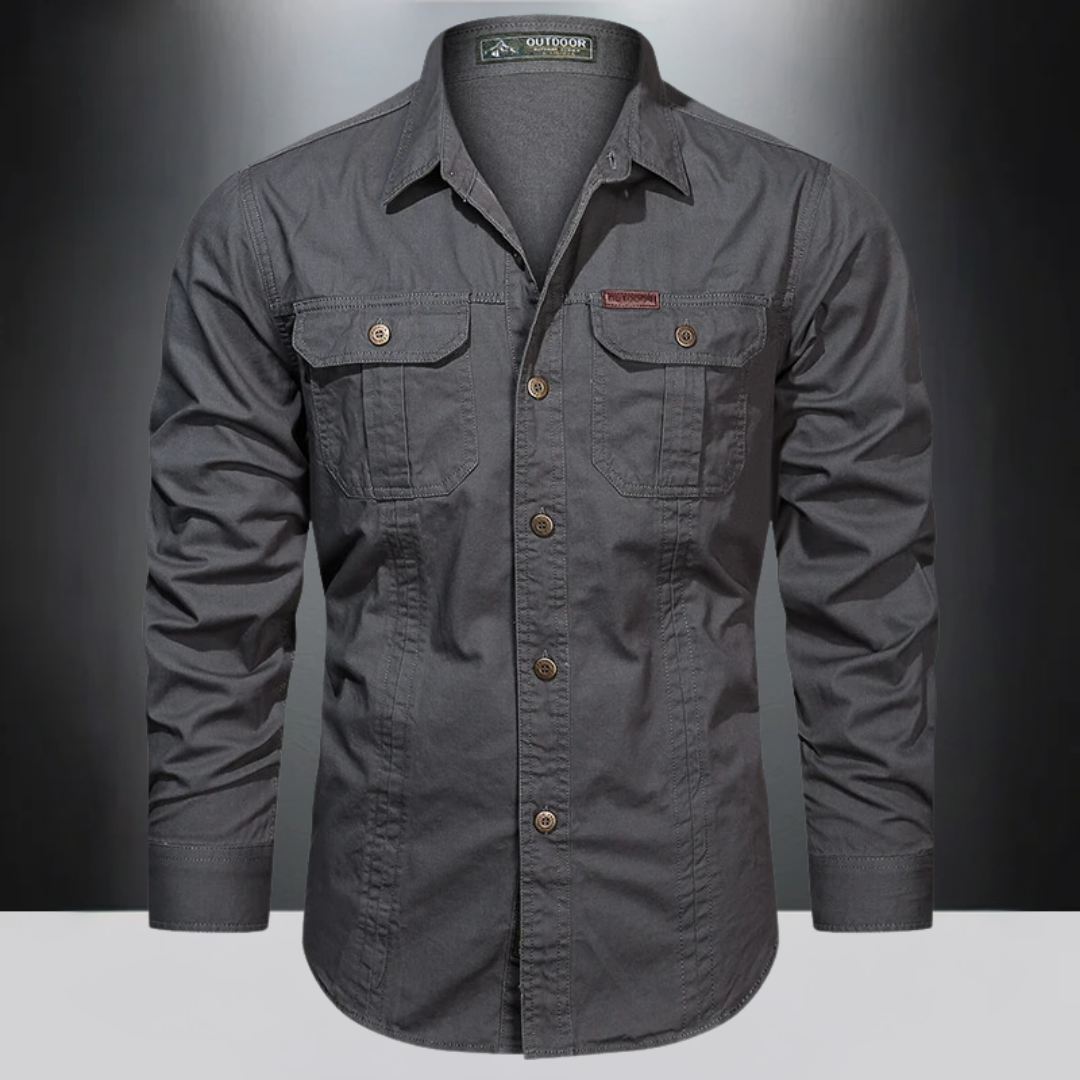 Lightweight men's quick-dry long-sleeve hiking and travel shirt, designed for breathability.