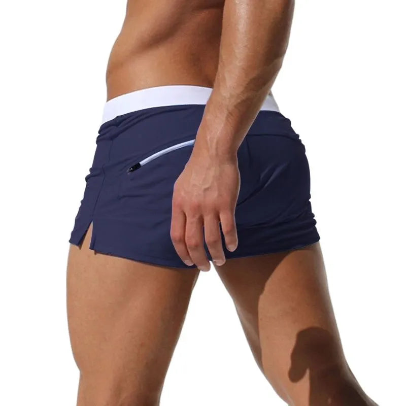 Men's quick-dry performance swim trunks with stretch comfort fit for beach, pool, or active summer wear.