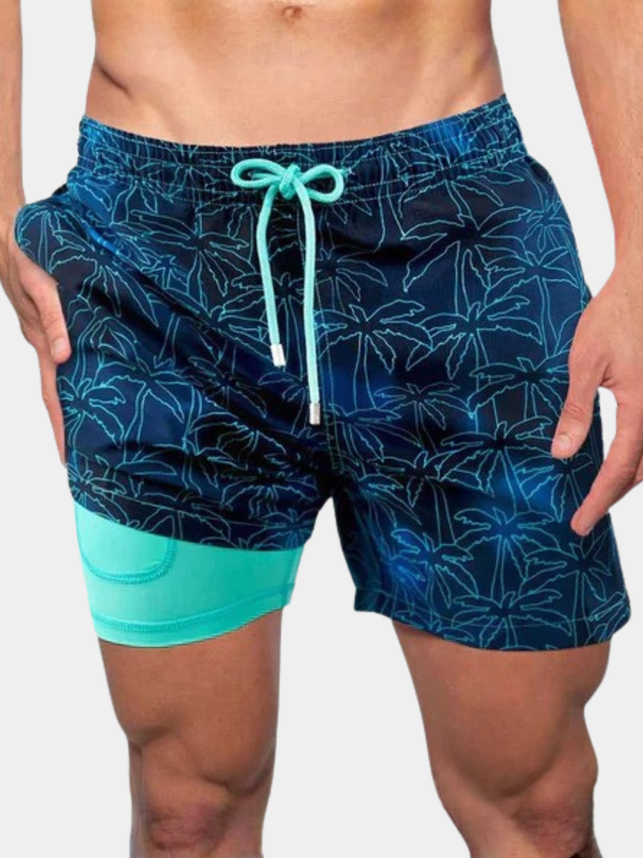 Premium men's quick-dry swim trunks, designed for stylish comfort at the beach or pool.