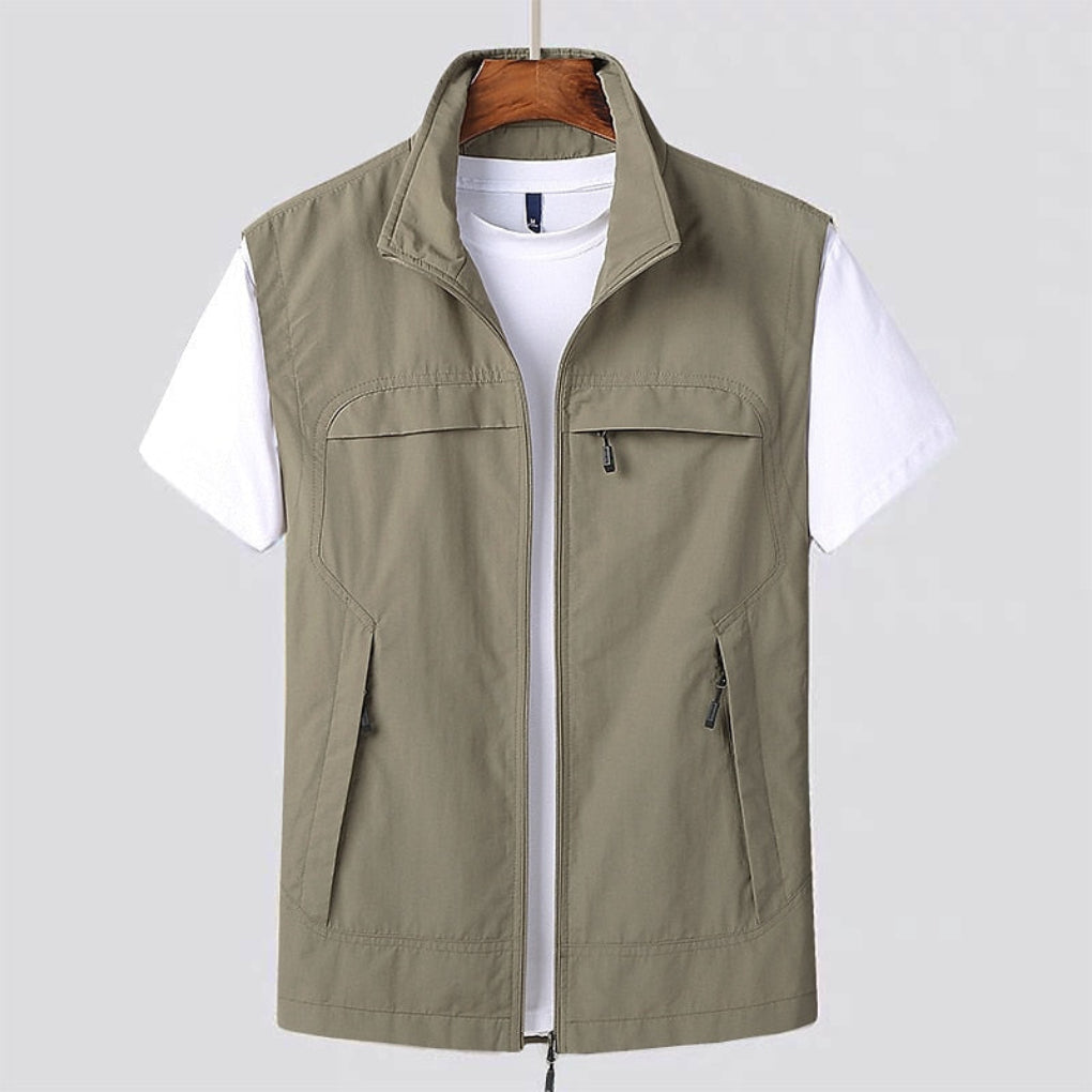 Lightweight men's quick-dry performance vest. Perfect breathable activewear for summer, travel, & everyday casual comfort.